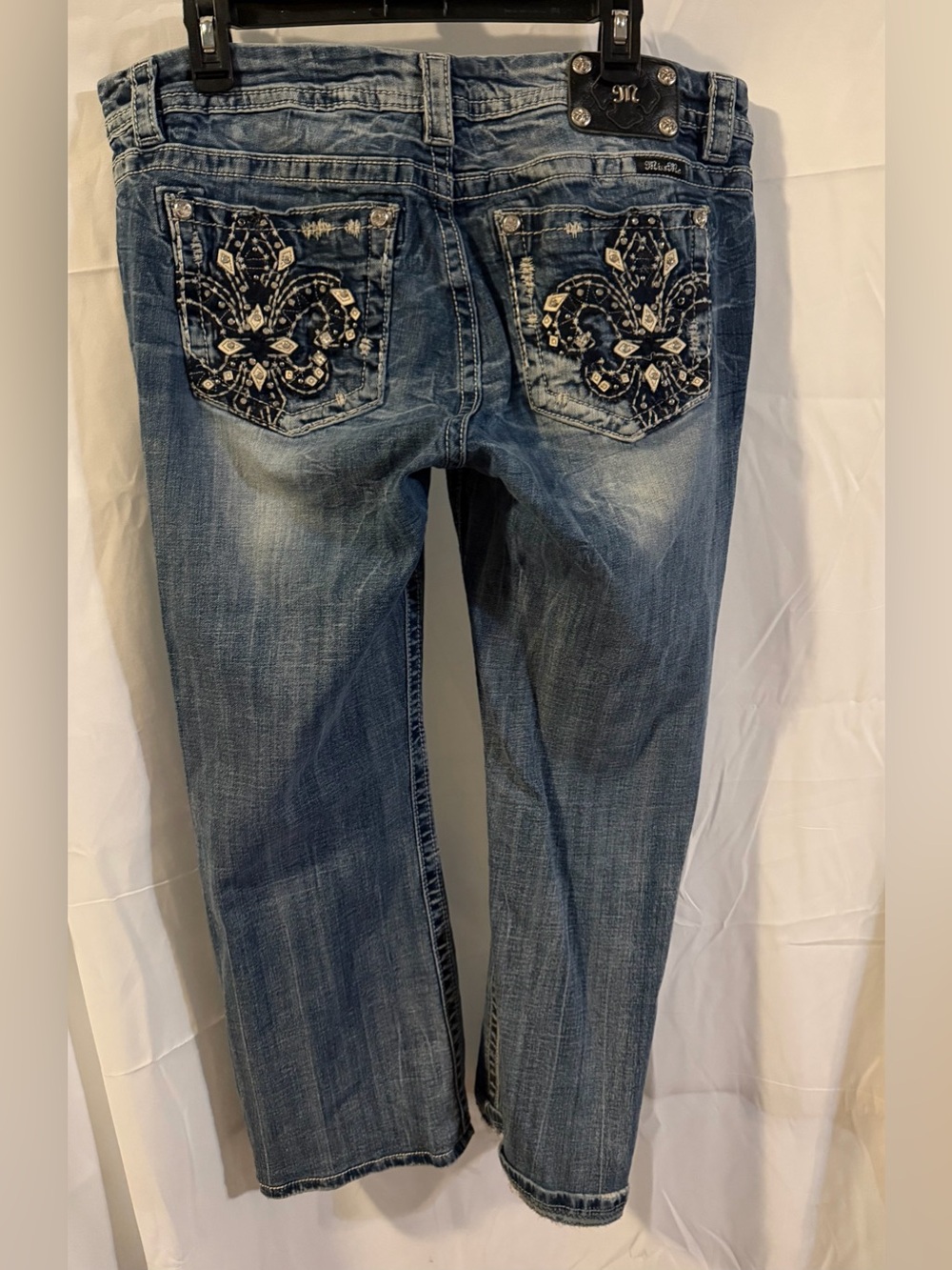 Miss Me Distressed Boot Cut Jeans in Washed Blue- altered. - Picture 2 of 5